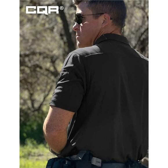 Men's Black Polo Shirts, Tactical Short Sleeve‎ Golf Performance Sports T-Shirts - Picture 5 of 7